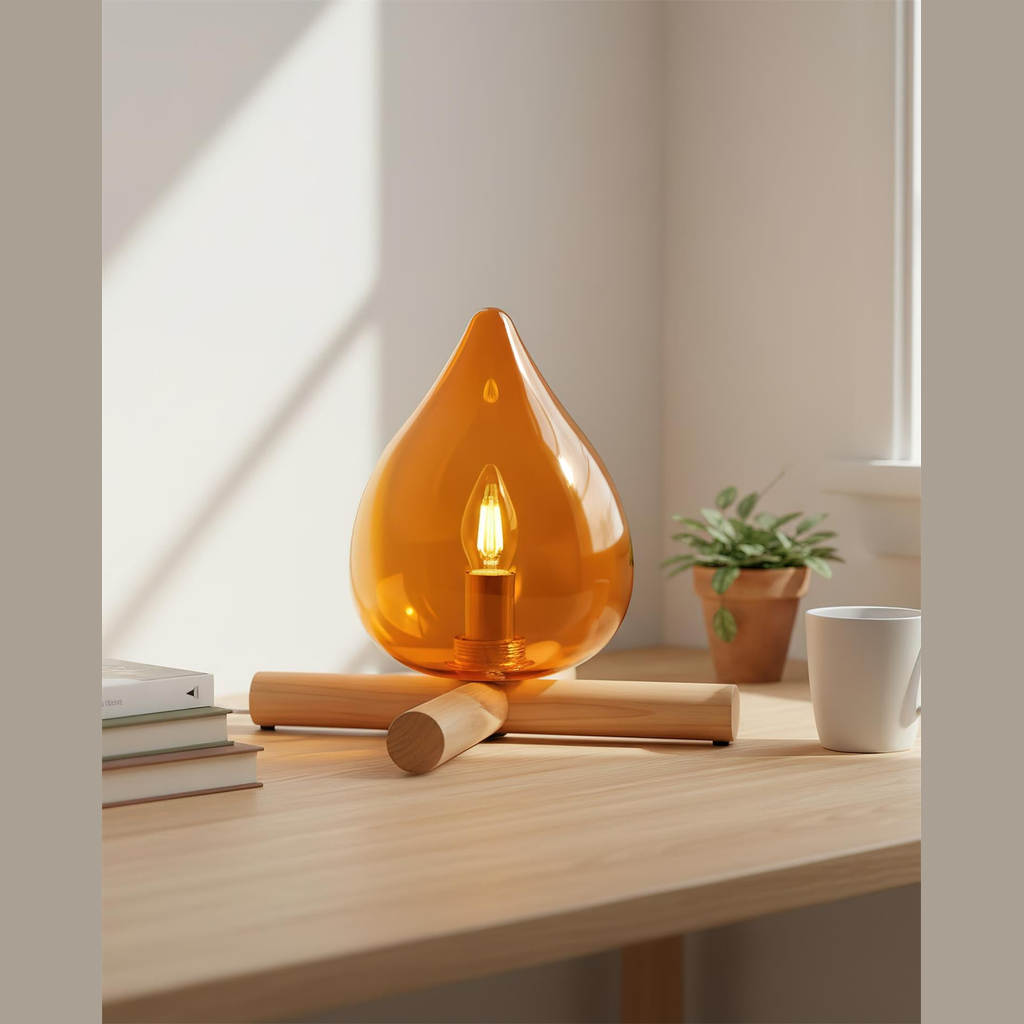 Lámpara de mesa con base de madera
