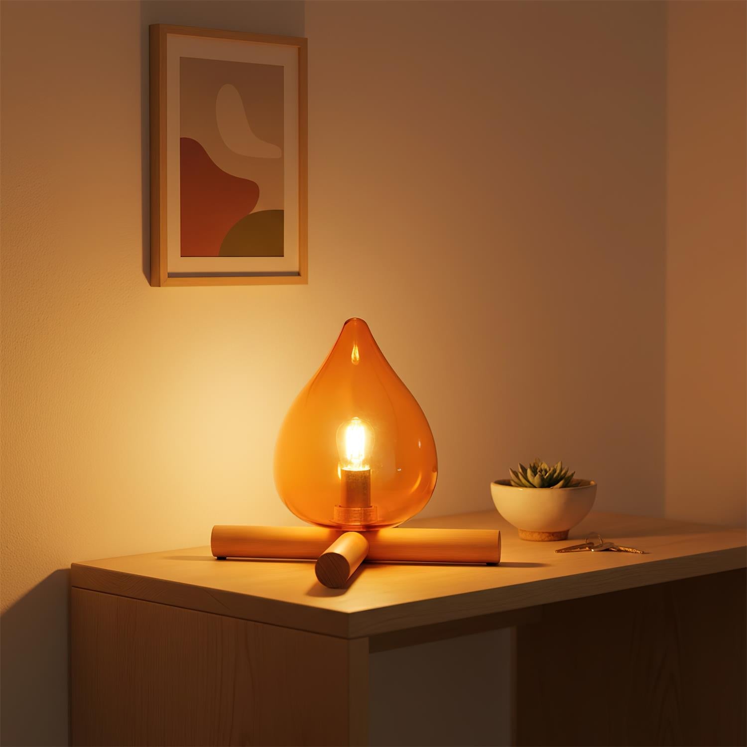 Lámpara de mesa con base de madera