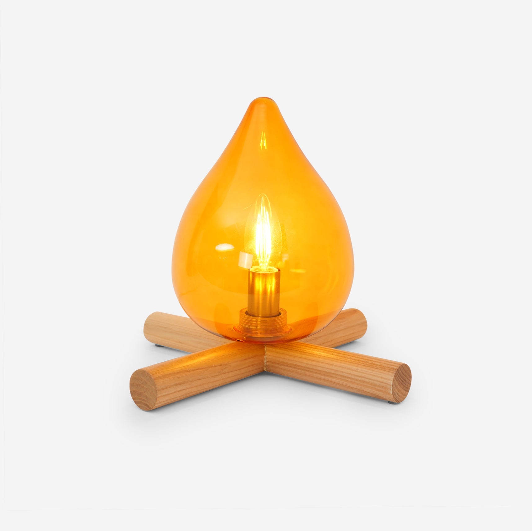 Lámpara de mesa con base de madera