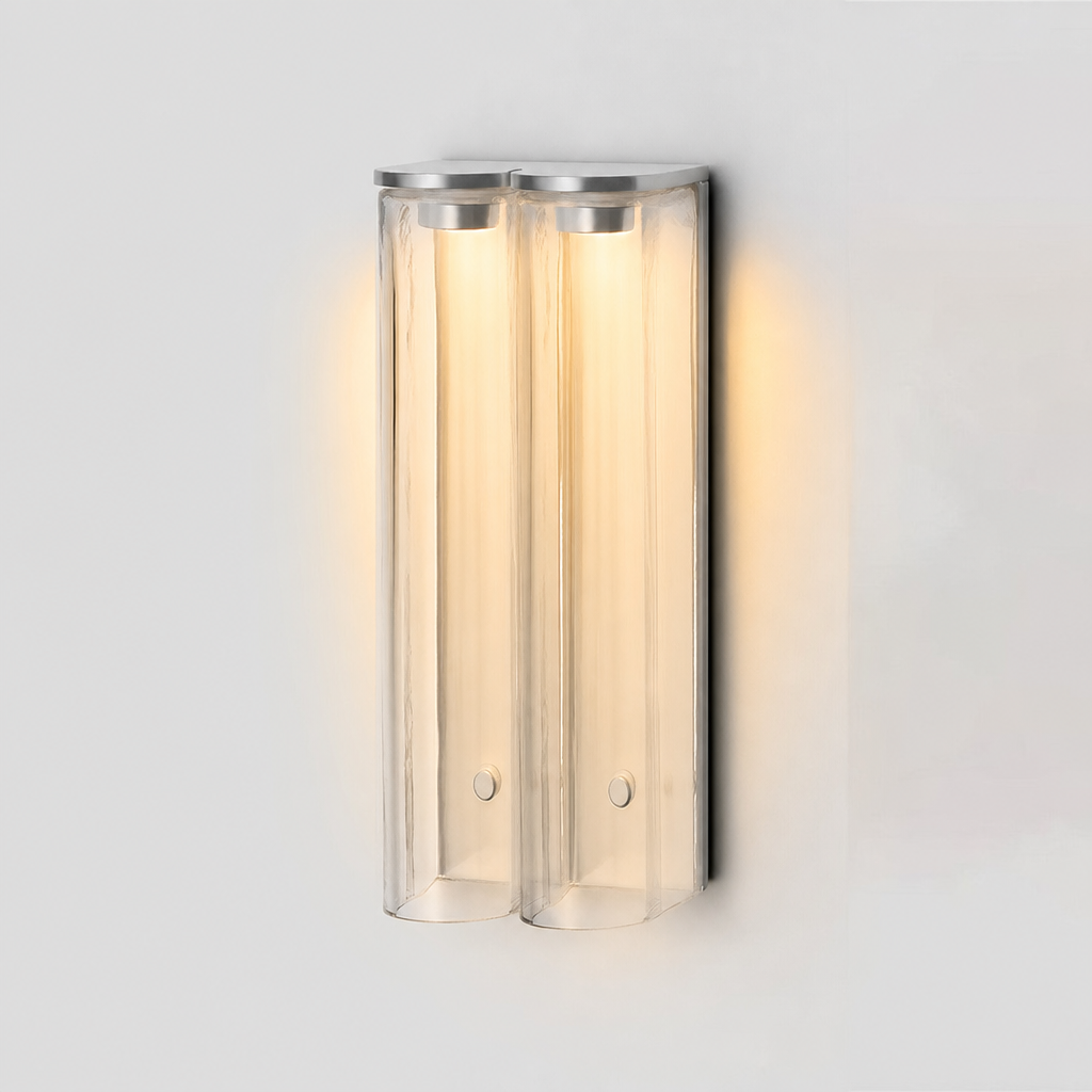 Aplique de pared tubular Olmiven Cromo + vidrio transparente Luz cálida