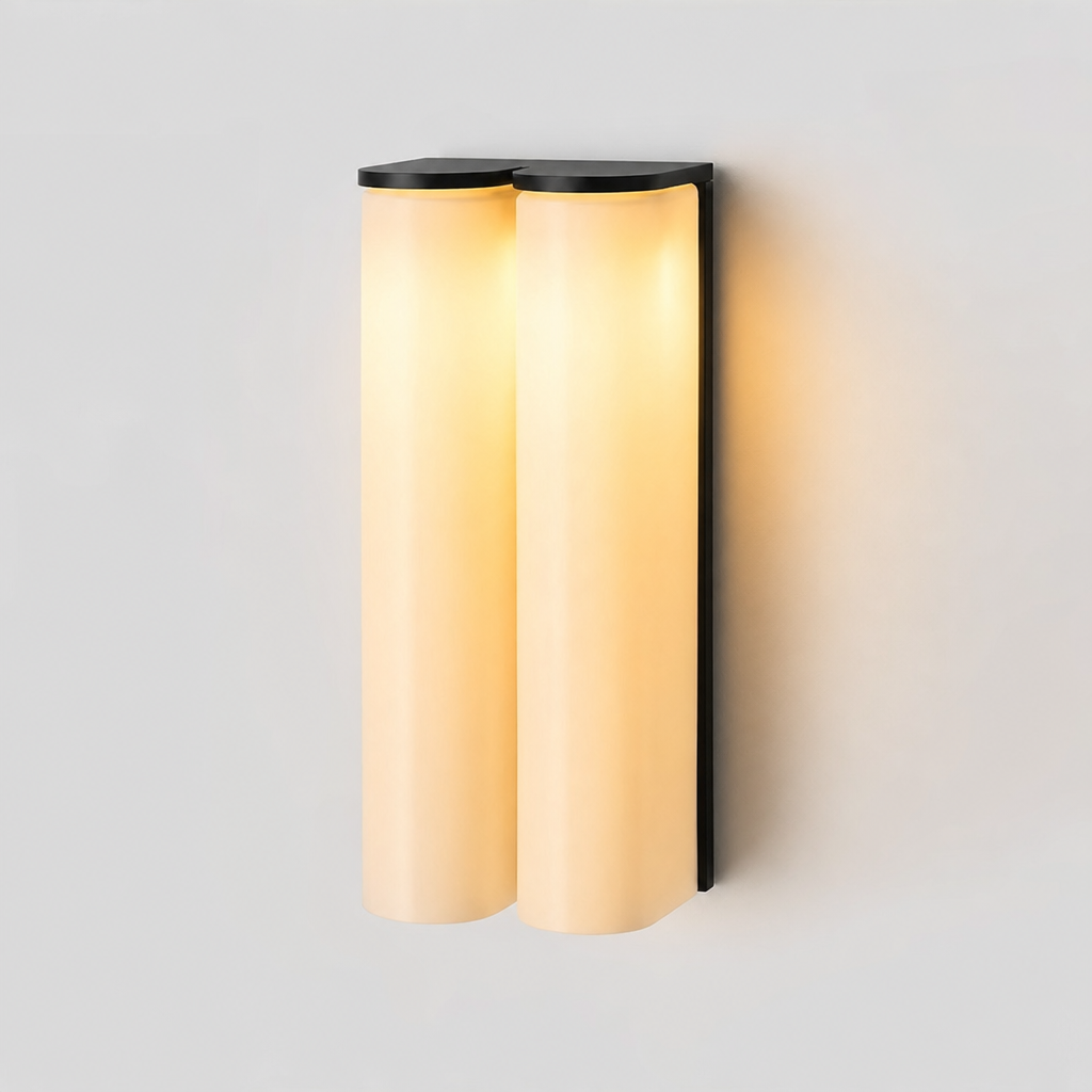 Aplique de pared tubular Olmiven Negro + vidrio blanco Luz cálida