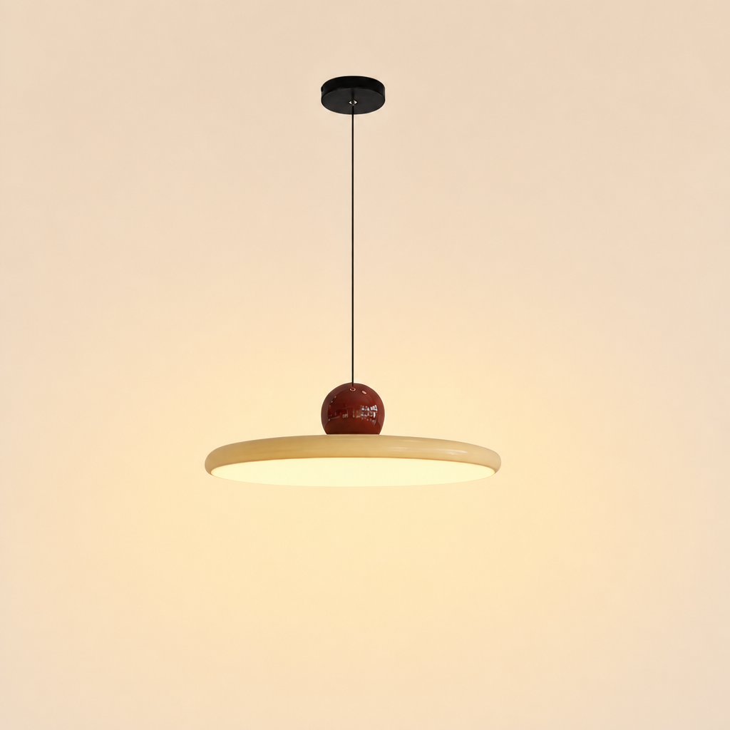 Lámpara colgante redonda Cini Rojo y beige Luz cálida atenuable Triac