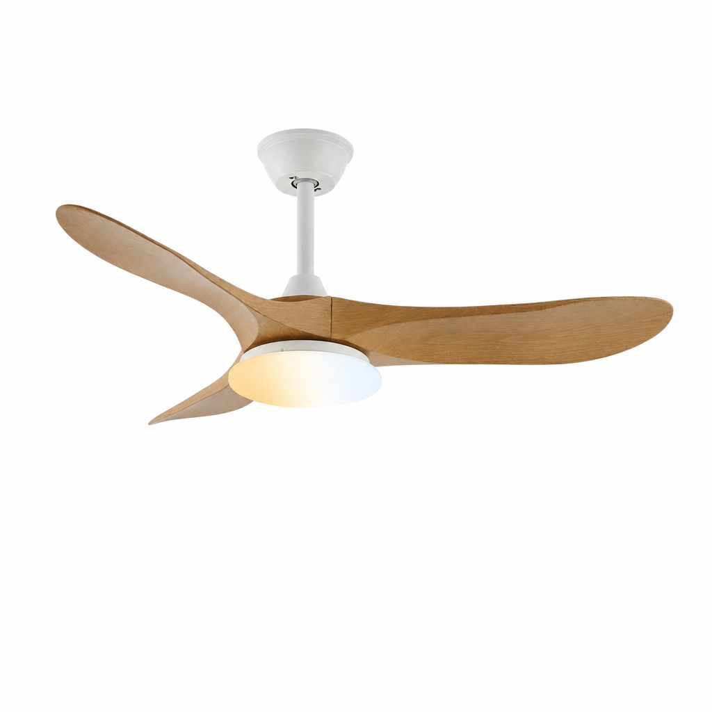 Nacarea Veta madera natural y blanco, aspas de ABS Luz con tres temperaturas ajustables
