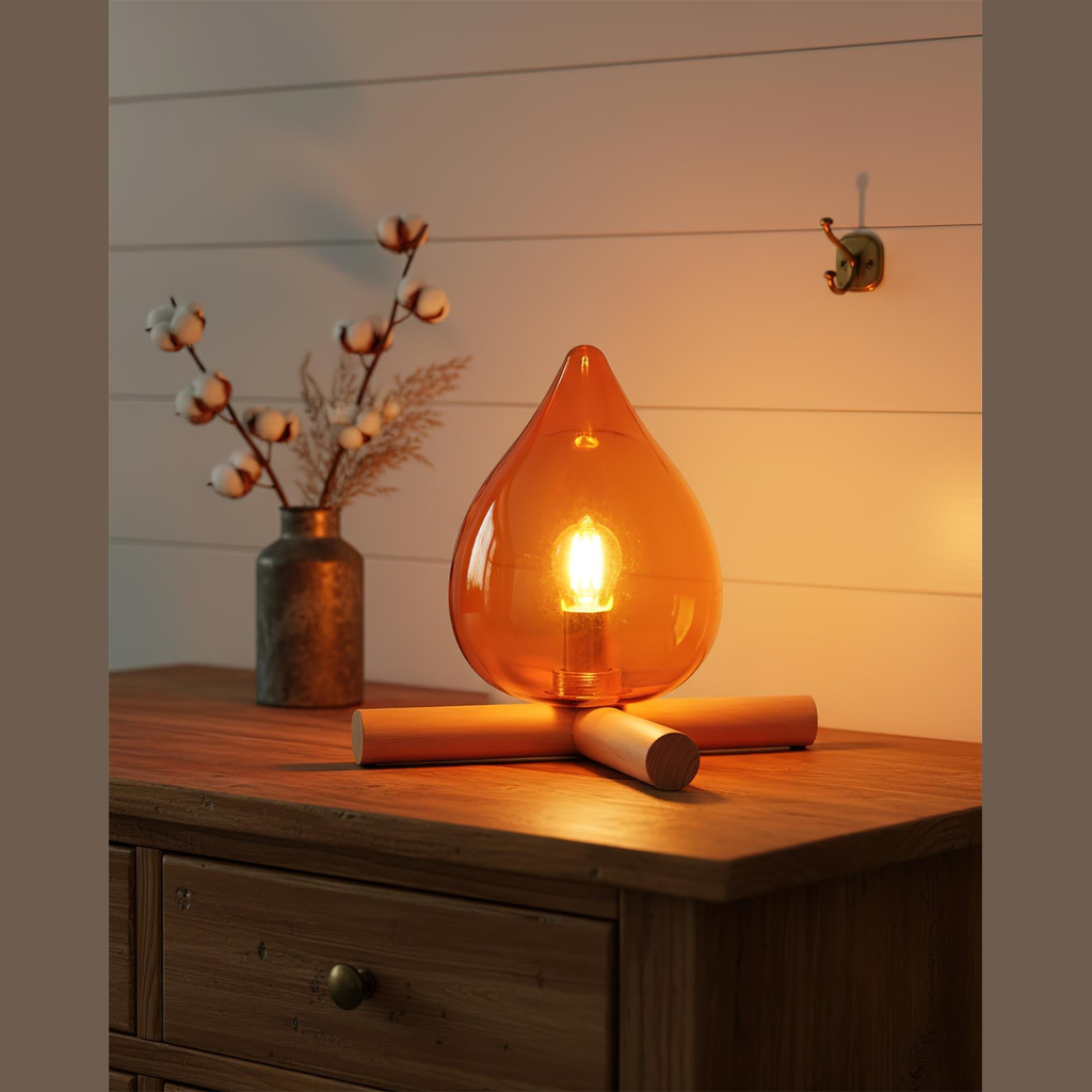 Lámpara de mesa con base de madera